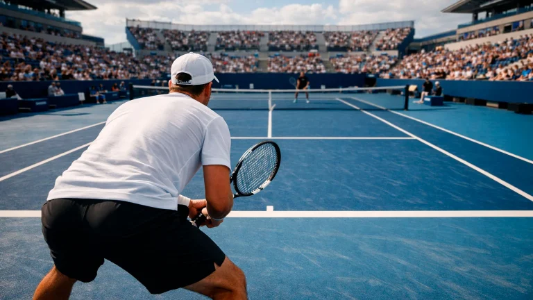 Tennisspieler auf einem großen ATP Masters Turniercourt