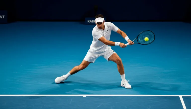 Tennisspieler beim Return eines Aufschlags auf dem Hartplatz
