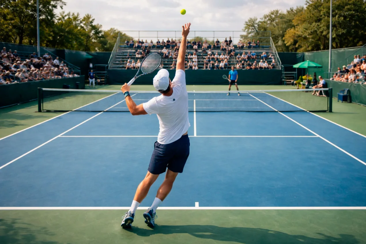 Kleiner Tennisplatz bei einem Challenger-Turnier mit wenigen Zuschauern