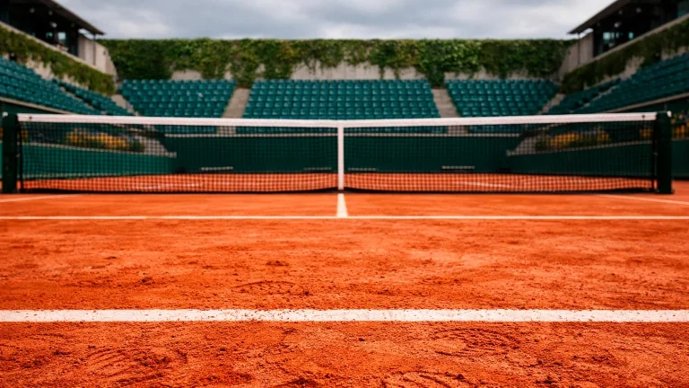Sandplatz bei Roland Garros mit typisch roter Oberfläche