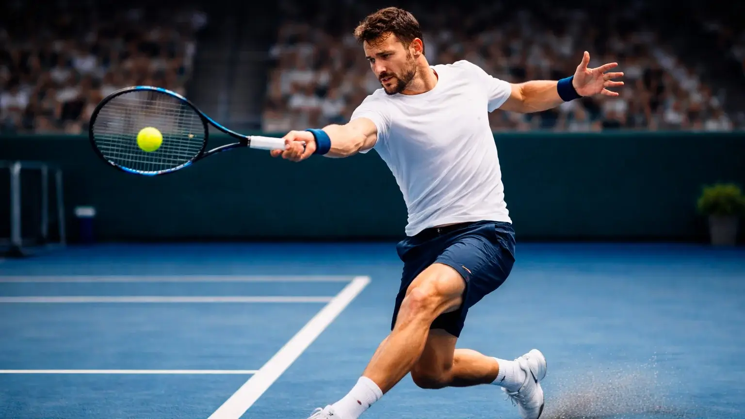 Top-Tennisspieler dominiert Match mit kraftvollem Vorhand-Winner