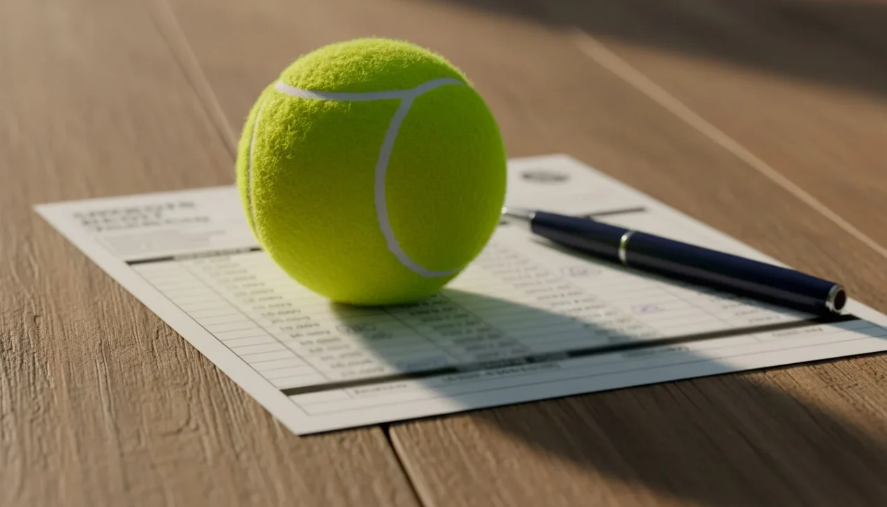 Tennisball auf einem Wettschein mit mehreren markierten Auswahlen