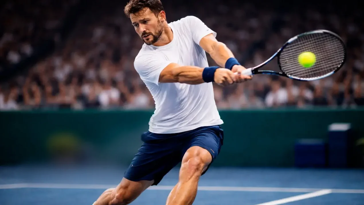 Tennismatch in Echtzeit mit dynamischer Spielszene im Stadion