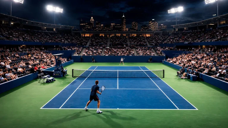 US Open Hartplatz bei Flutlicht während einer Nacht-Session